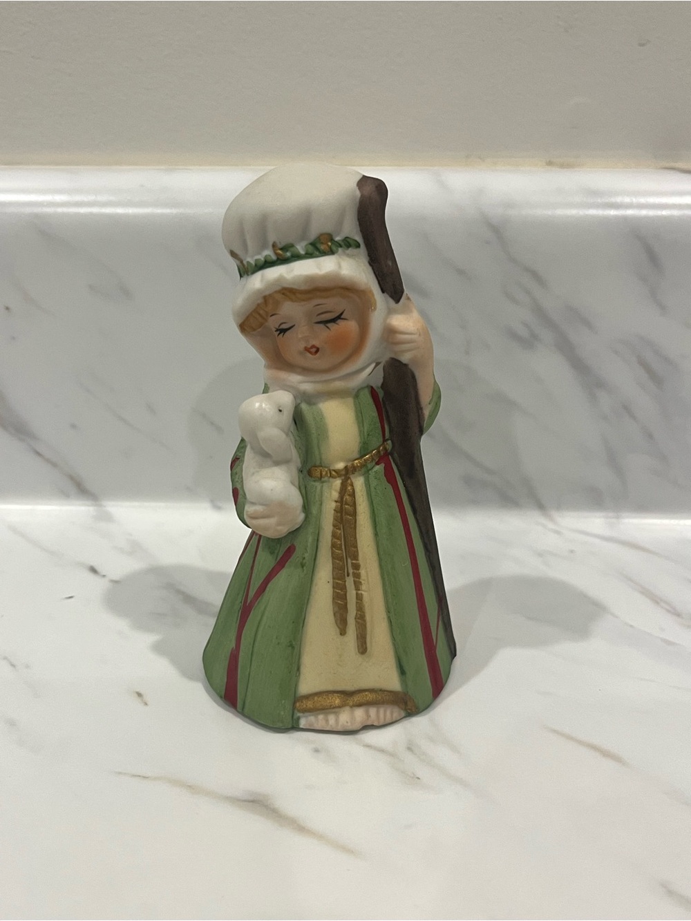 Vintage Porcelain Shepherd Girl Bell figurine.  1978